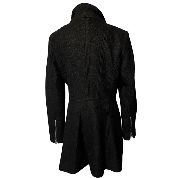 Guess Los Angeles Black Wool-Blend Asymmetrical Zip Coat Size Large EUC - Picture 4 of 13